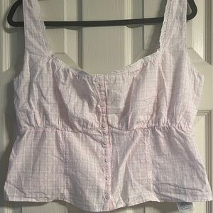 NWOT hollister tank top. smocked back. XL. pink/White